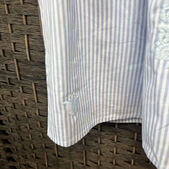 J. Marie Light Blue and White Striped Embroidered Boxy Style Top Size Medium - Picture 6 of 9